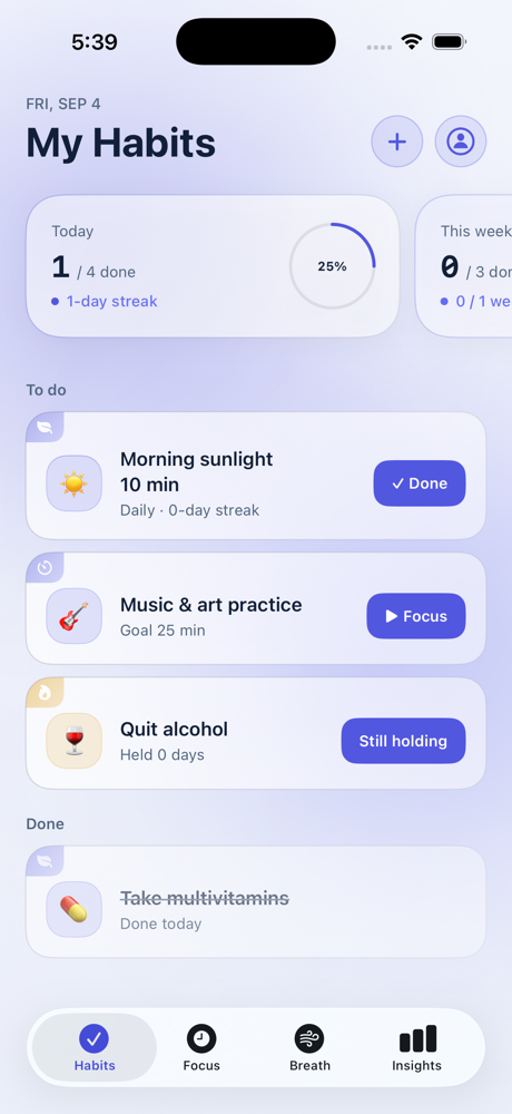 FlowIsle habits screen